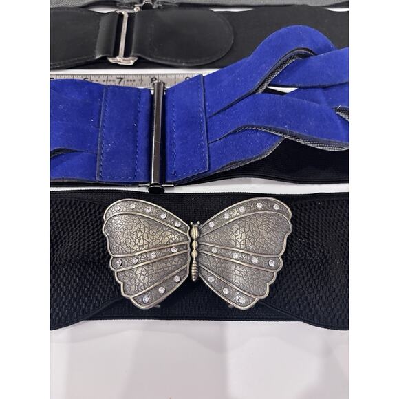 Vintage 80\'s 90\'s Womens Stretch Belts Wide Retro Glam Metal Lot Y2K Black Blue